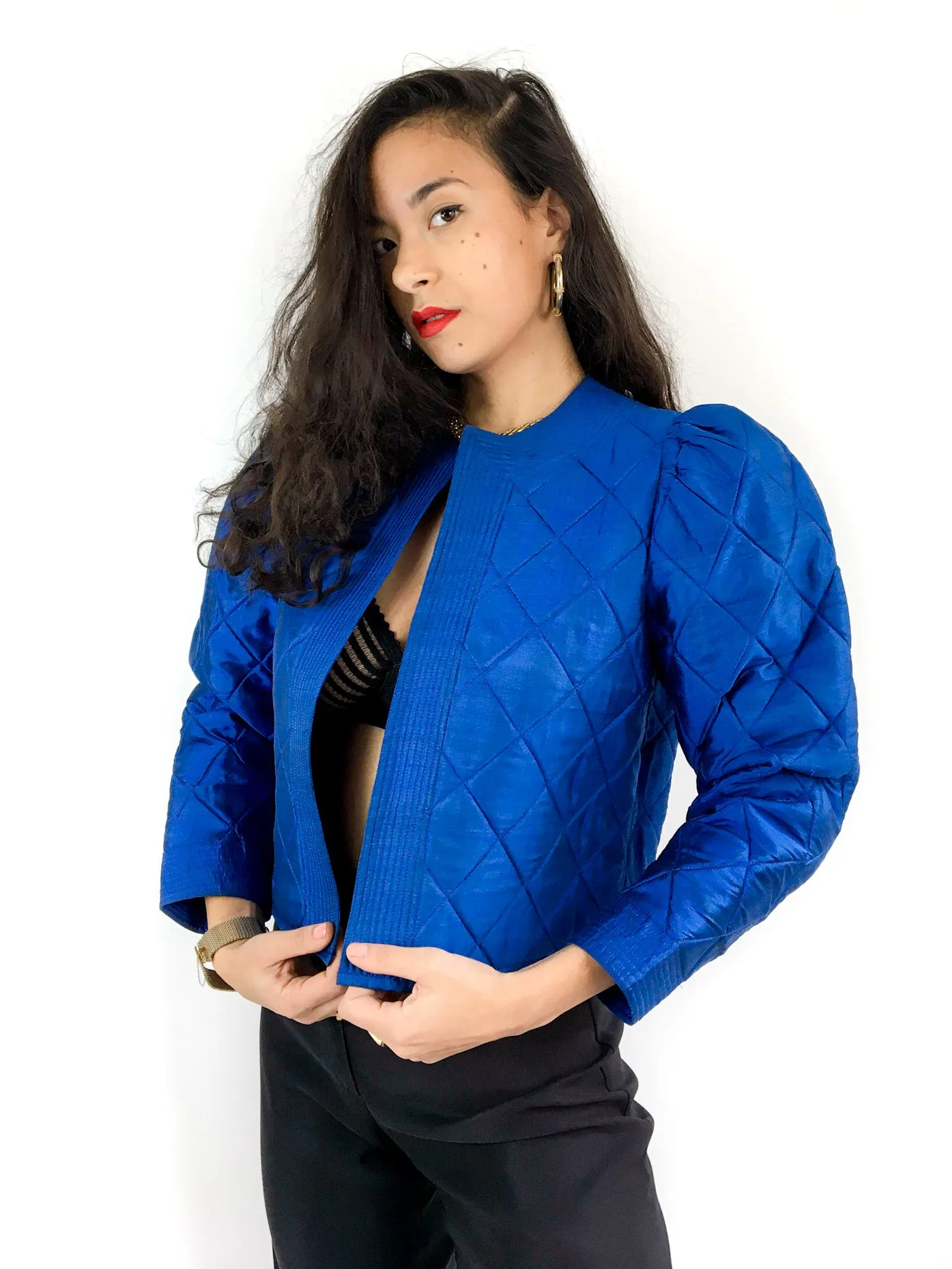 80s vintage quilted evening jacket, no closure