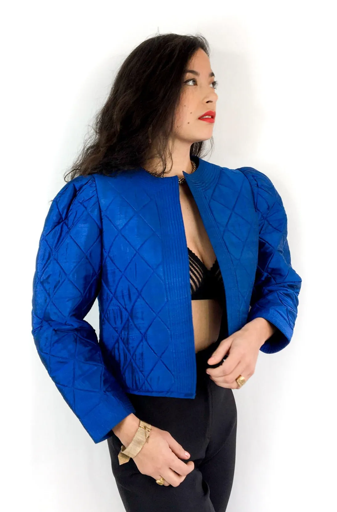 80s vintage quilted evening jacket, no closure