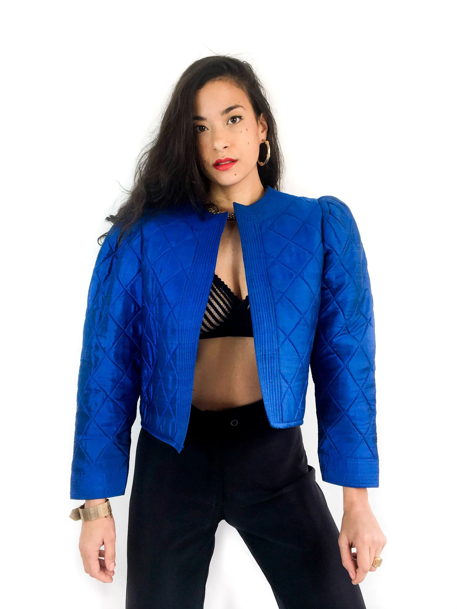 80s vintage quilted evening jacket, no closure