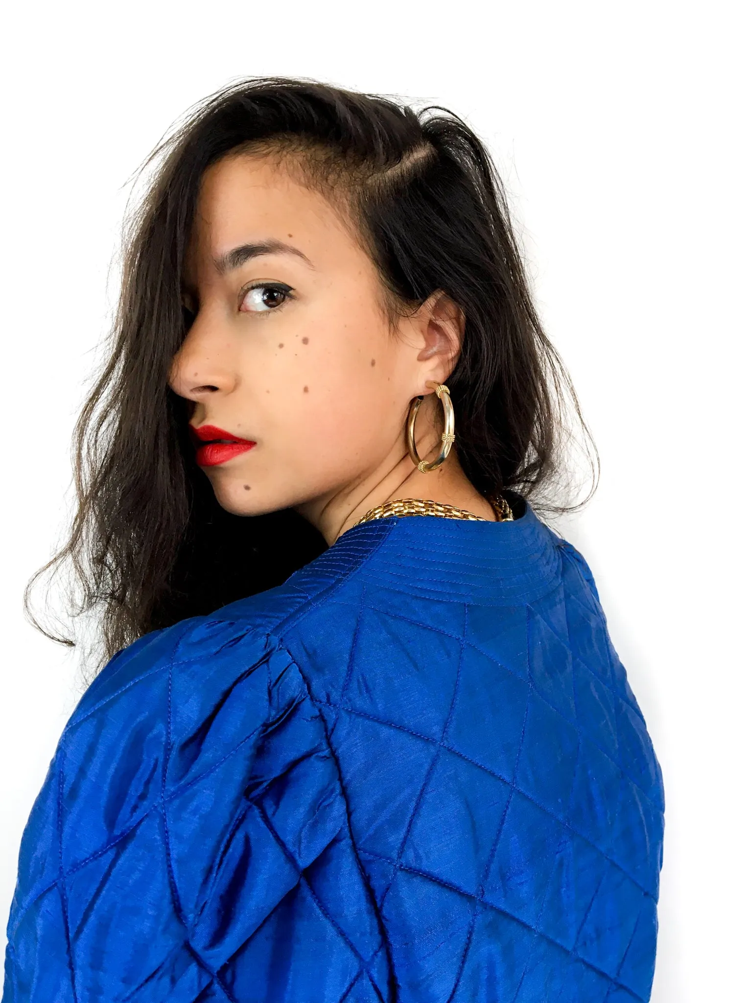 80s vintage quilted evening jacket, no closure