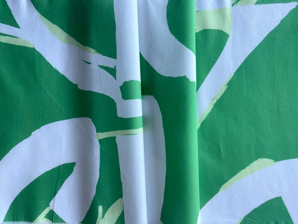 Abstract Tropical Lawn Green, Cloud White & Tender Bud Green Organic Cotton Lawn (Made in Italy)
