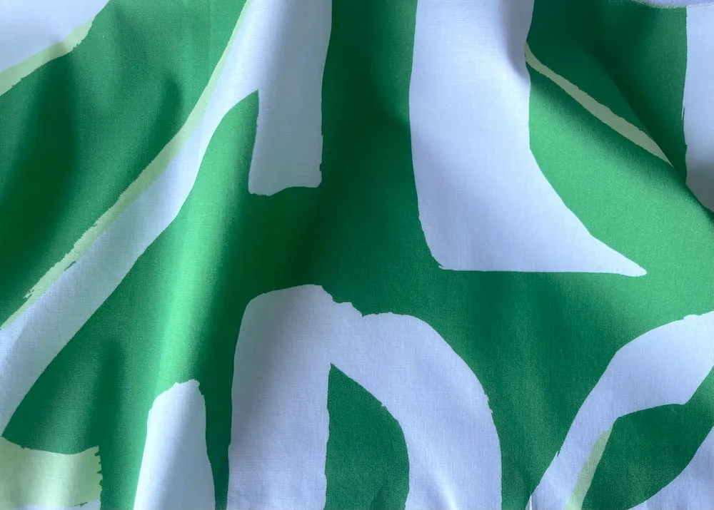 Abstract Tropical Lawn Green, Cloud White & Tender Bud Green Organic Cotton Lawn (Made in Italy)
