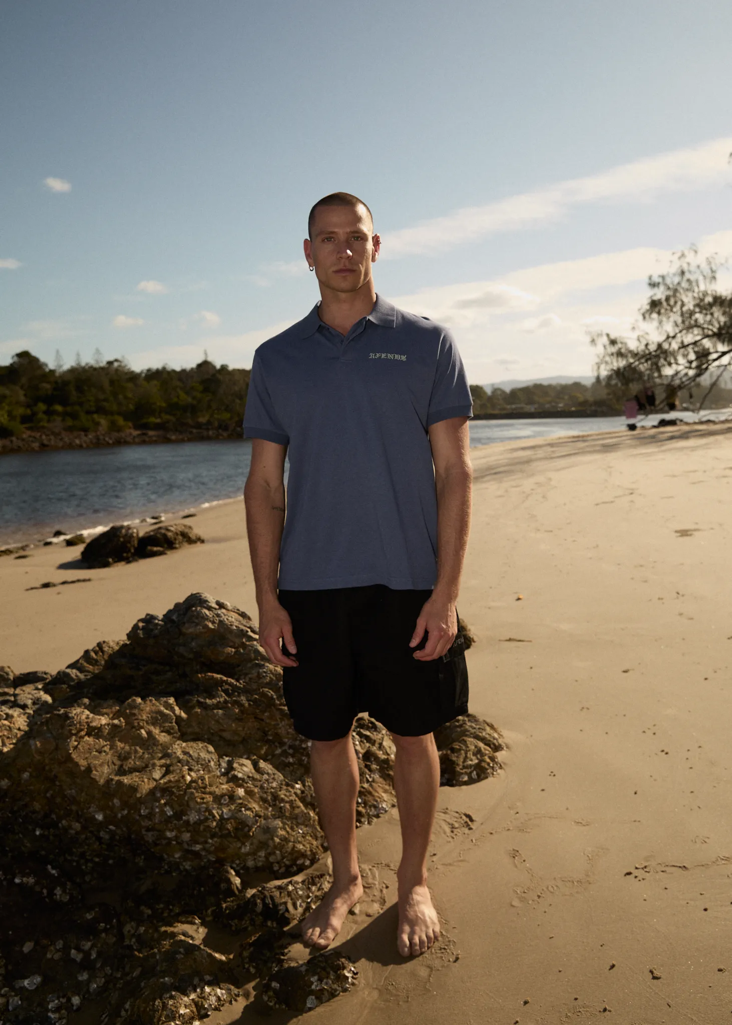 AFENDS Mens Byron Trip - Short Sleeve Polo Shirt - Marlin