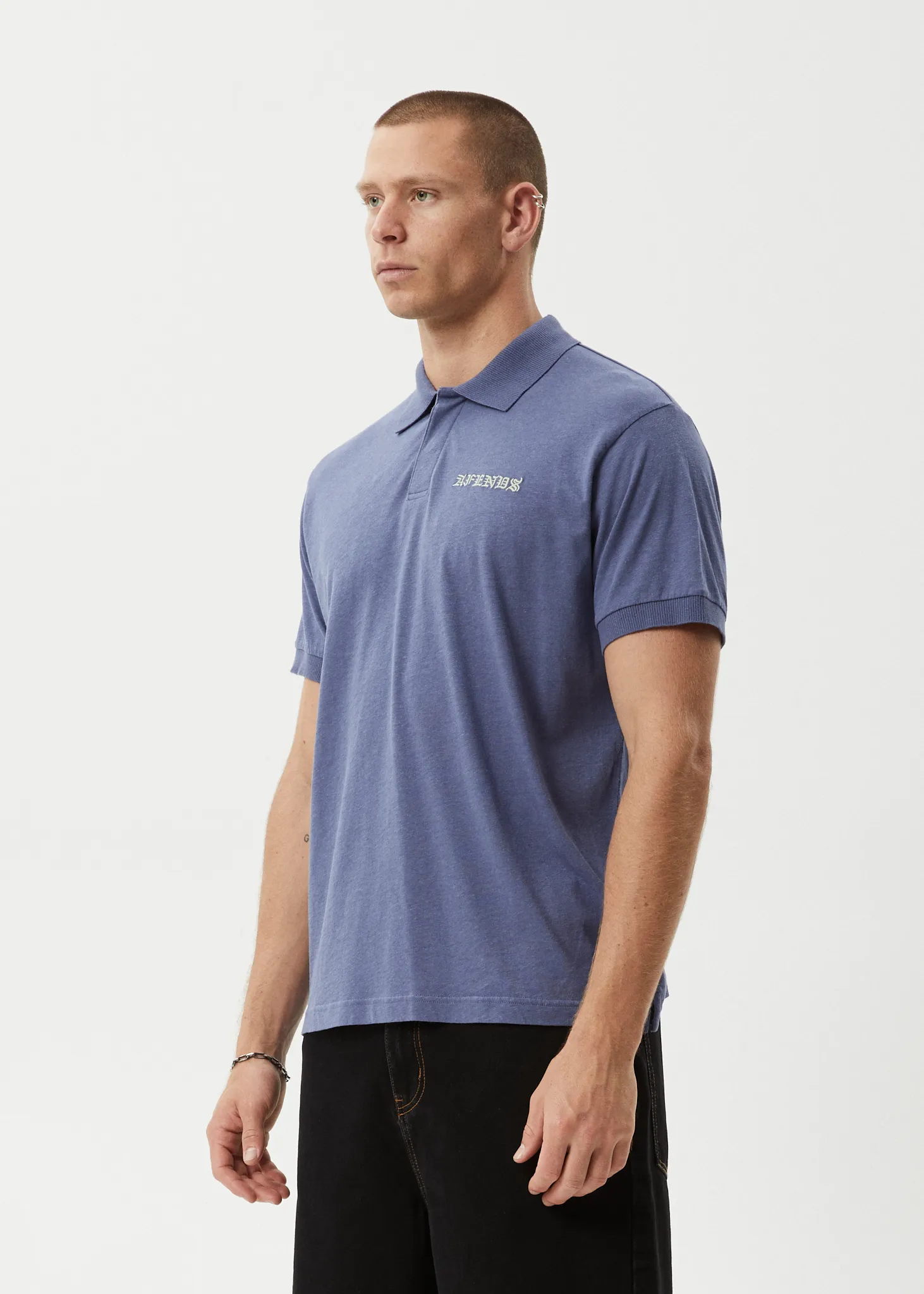 AFENDS Mens Byron Trip - Short Sleeve Polo Shirt - Marlin