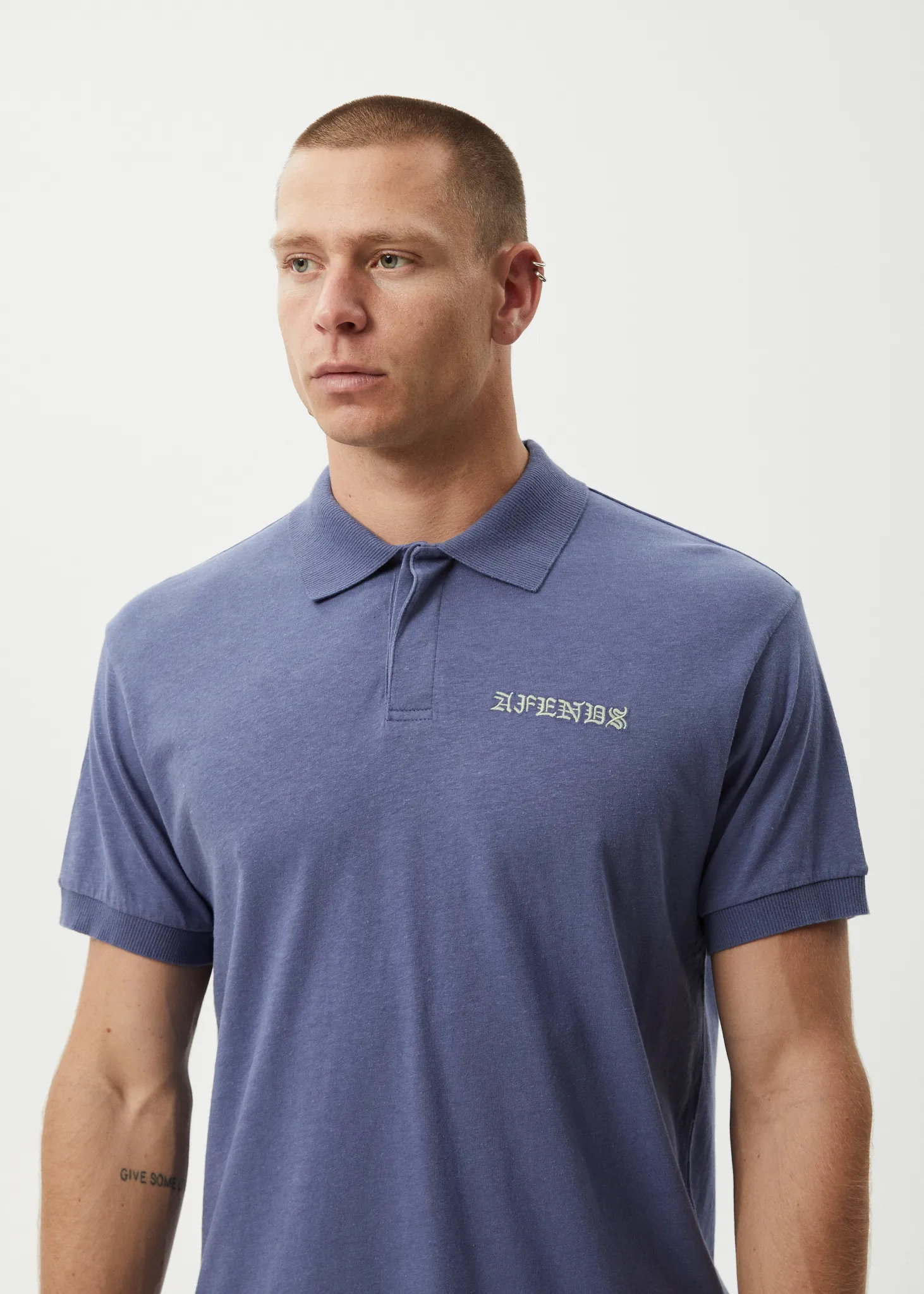 AFENDS Mens Byron Trip - Short Sleeve Polo Shirt - Marlin