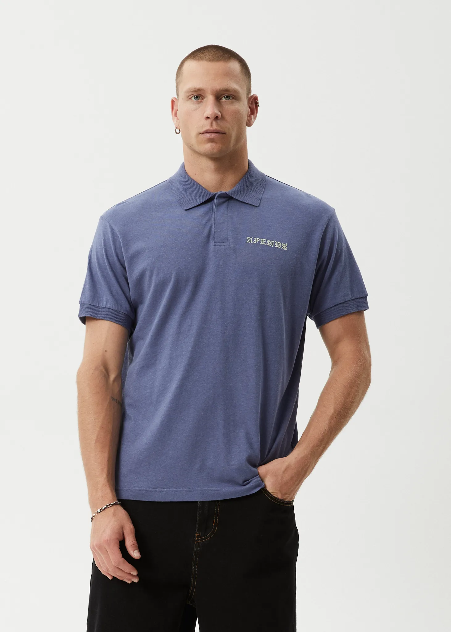 AFENDS Mens Byron Trip - Short Sleeve Polo Shirt - Marlin