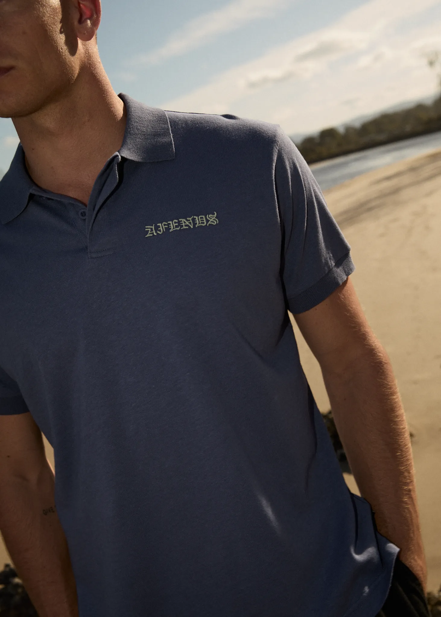 AFENDS Mens Byron Trip - Short Sleeve Polo Shirt - Marlin