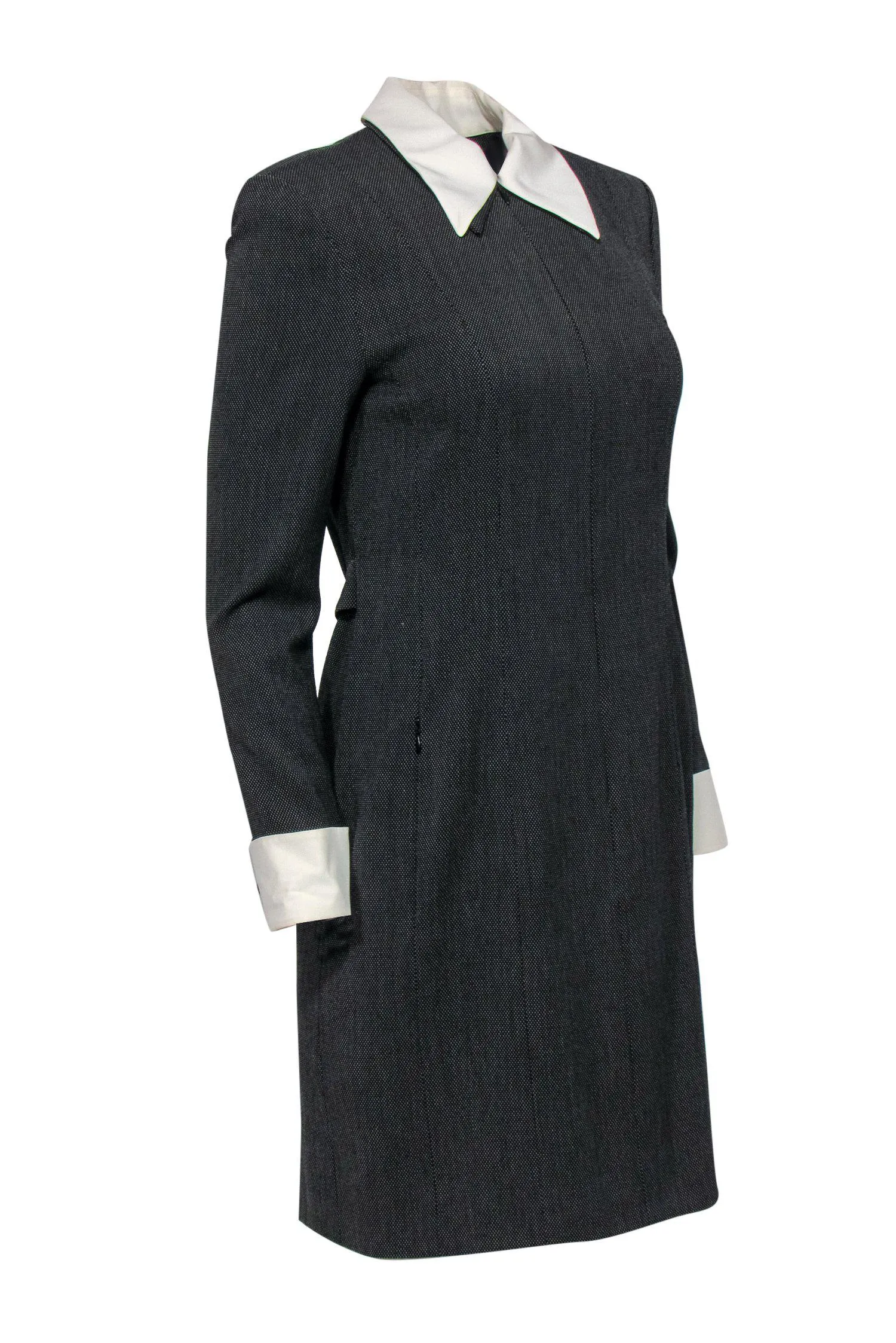 Akris - Black Long Sleeve Collared Wool Shift Dress Sz 6