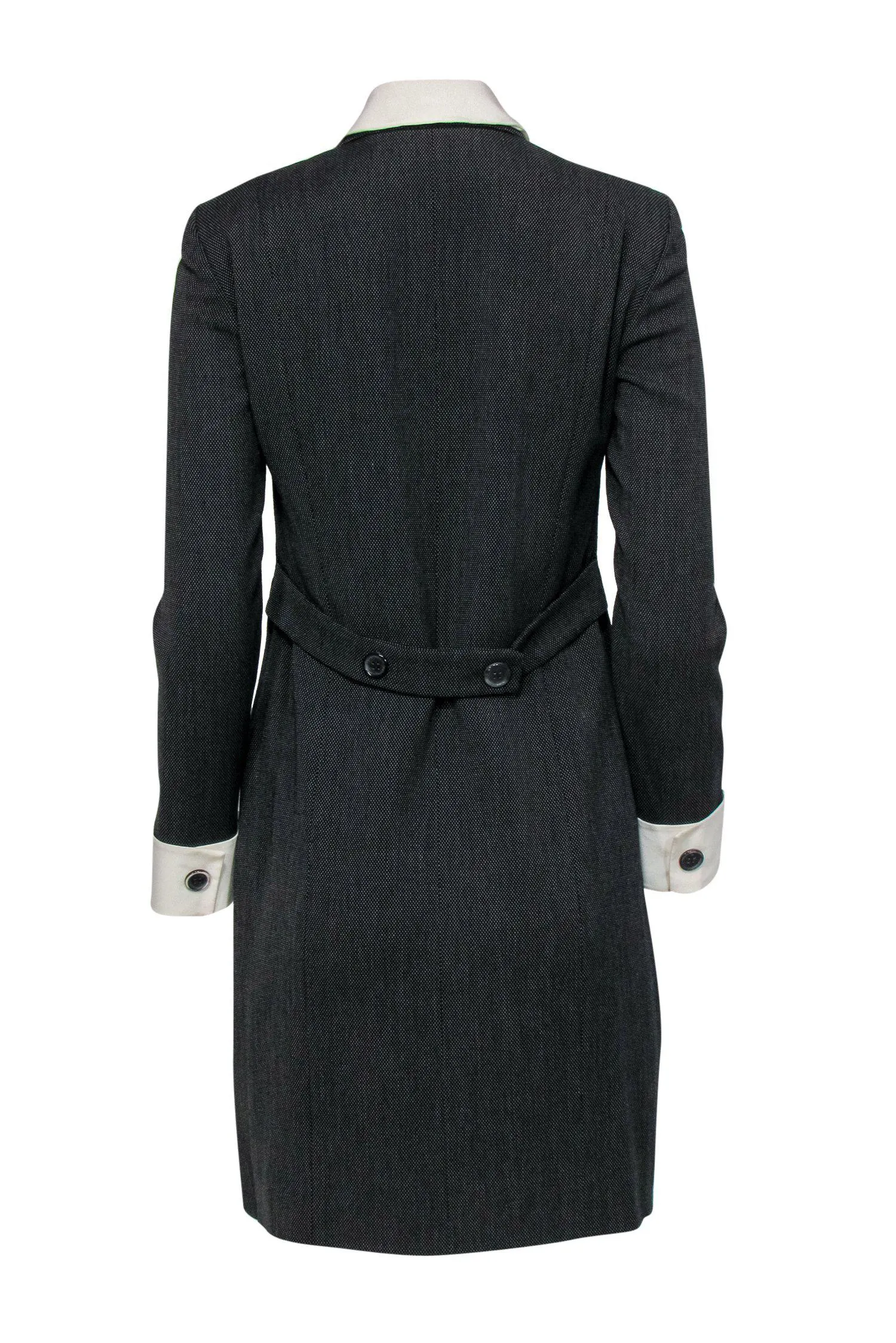 Akris - Black Long Sleeve Collared Wool Shift Dress Sz 6