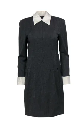 Akris - Black Long Sleeve Collared Wool Shift Dress Sz 6
