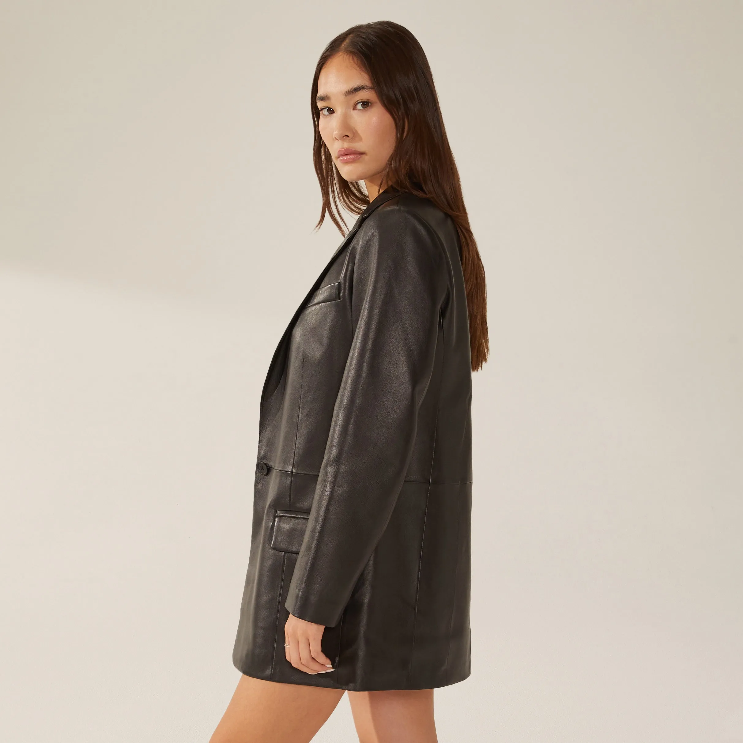 Bella Lambskin Leather Boyfriend Blazer by Italic