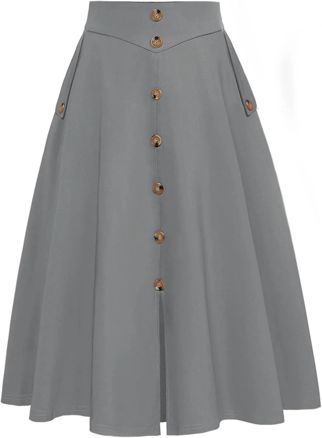 Belle Poque Womens A Line Midi Skirt Vintage Button Down Swing Skirt High Waisted Slit Pleated Skirt with Pockets