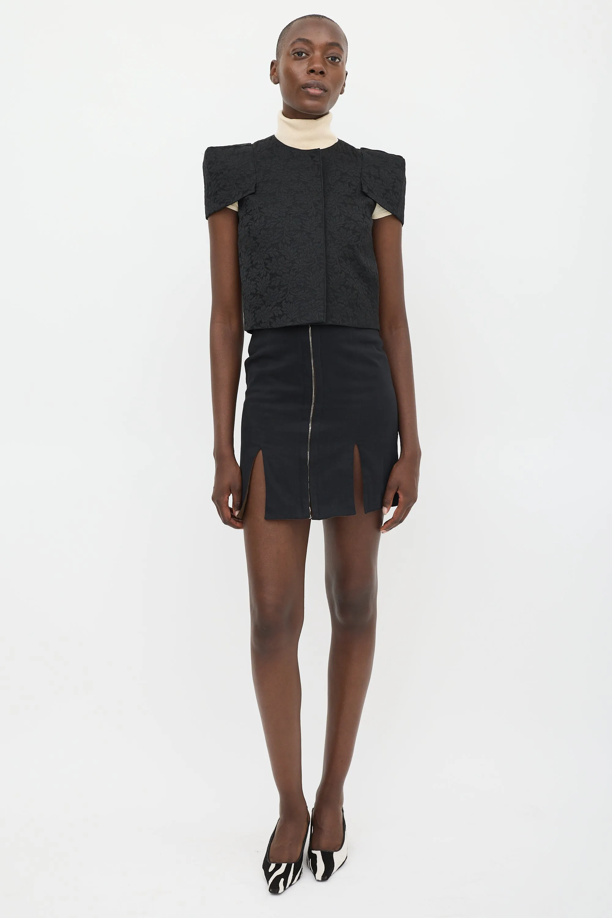 Black Lace Structured Cap Sleeve Jacket
