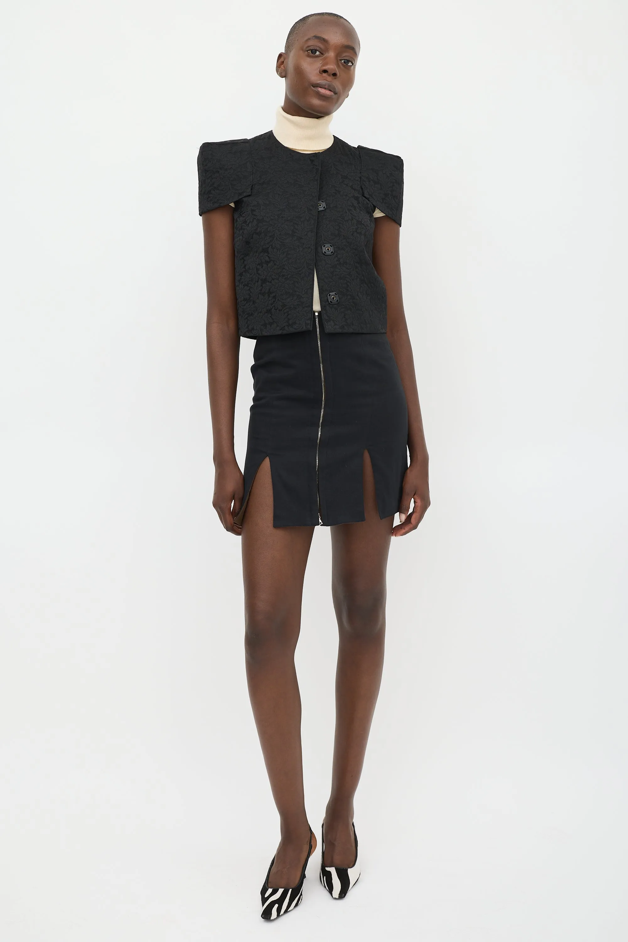 Black Lace Structured Cap Sleeve Jacket