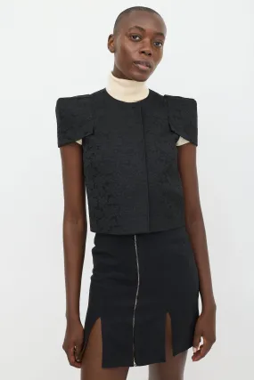 Black Lace Structured Cap Sleeve Jacket