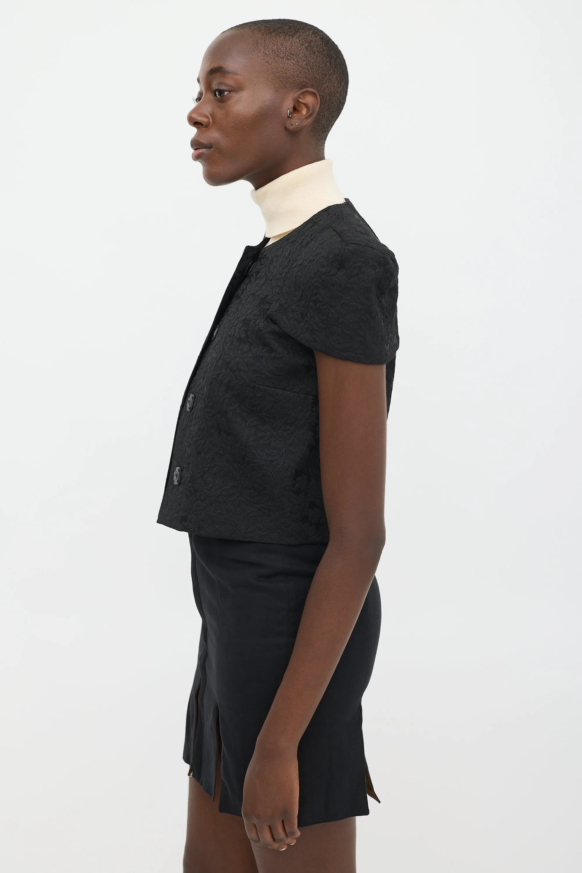 Black Lace Structured Cap Sleeve Jacket