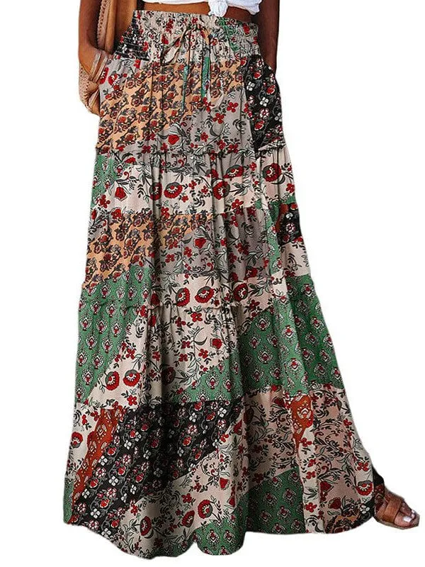 Boho Ethnic Ruffle Long Skirt Wholesale With Vibrant Printed Design
