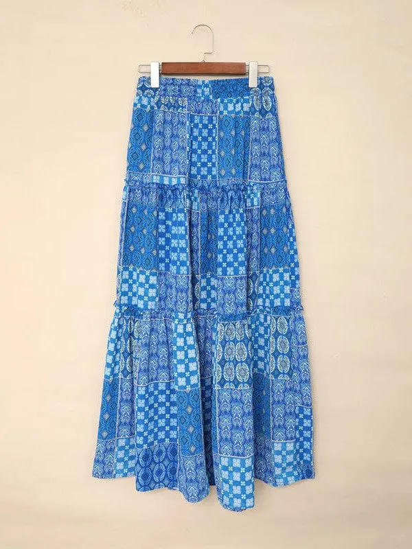 Boho Ethnic Ruffle Long Skirt Wholesale With Vibrant Printed Design