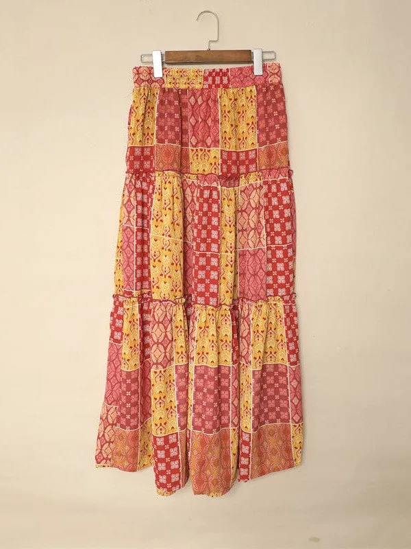 Boho Ethnic Ruffle Long Skirt Wholesale With Vibrant Printed Design