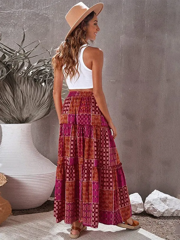 Boho Ethnic Ruffle Long Skirt Wholesale With Vibrant Printed Design