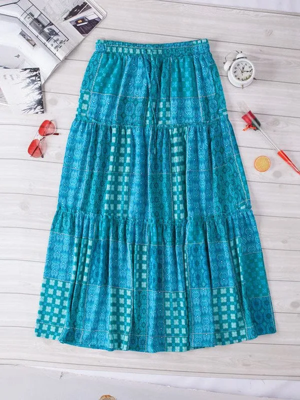 Boho Ethnic Ruffle Long Skirt Wholesale With Vibrant Printed Design