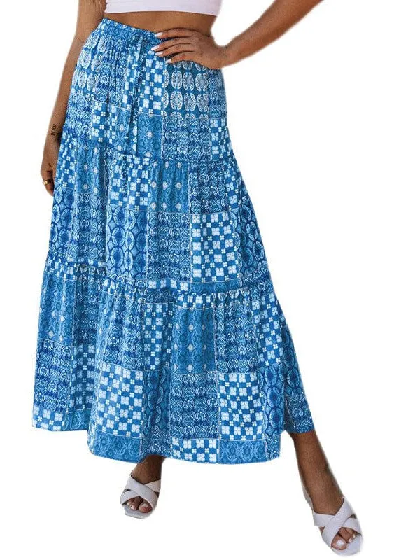 Boho Ethnic Ruffle Long Skirt Wholesale With Vibrant Printed Design