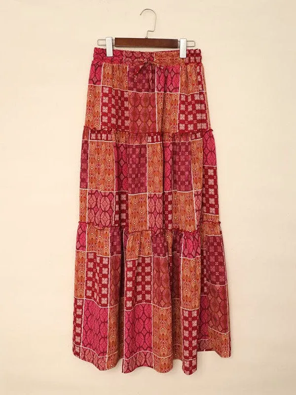 Boho Ethnic Ruffle Long Skirt Wholesale With Vibrant Printed Design