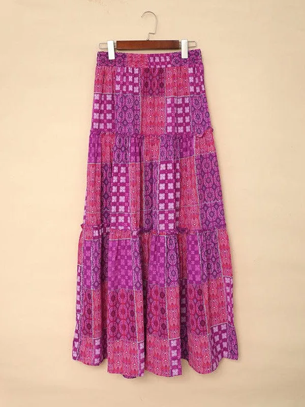 Boho Ethnic Ruffle Long Skirt Wholesale With Vibrant Printed Design