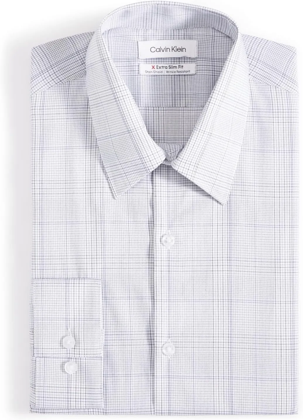 Calvin Klein Men's Slim Fit Stretch Button Down Dress Shirt White Blue XS