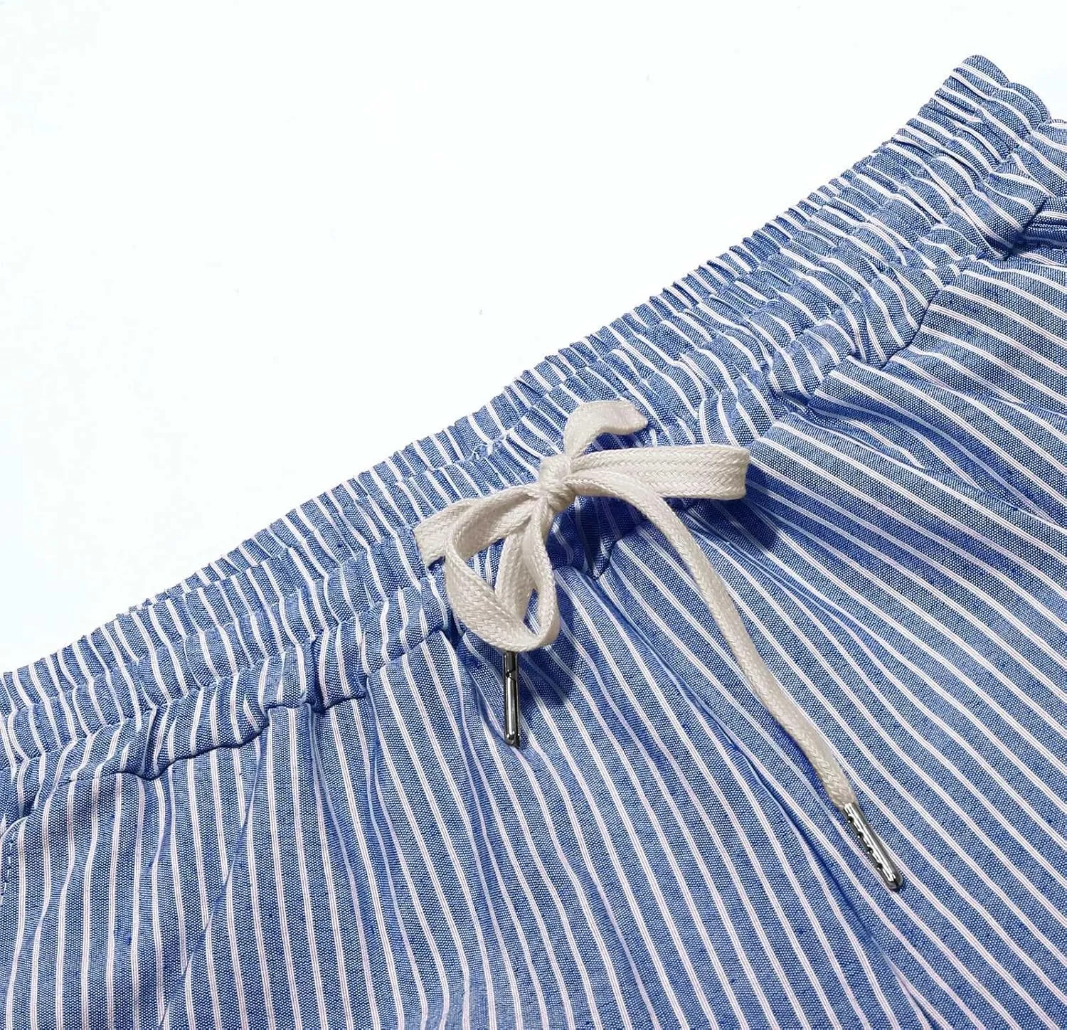 Casual Stripe Cotton Linen Pants for Womens Lightweight Elastic Drawstring Leisure Joggers Daily Soft Comfy Straight Leg Pant