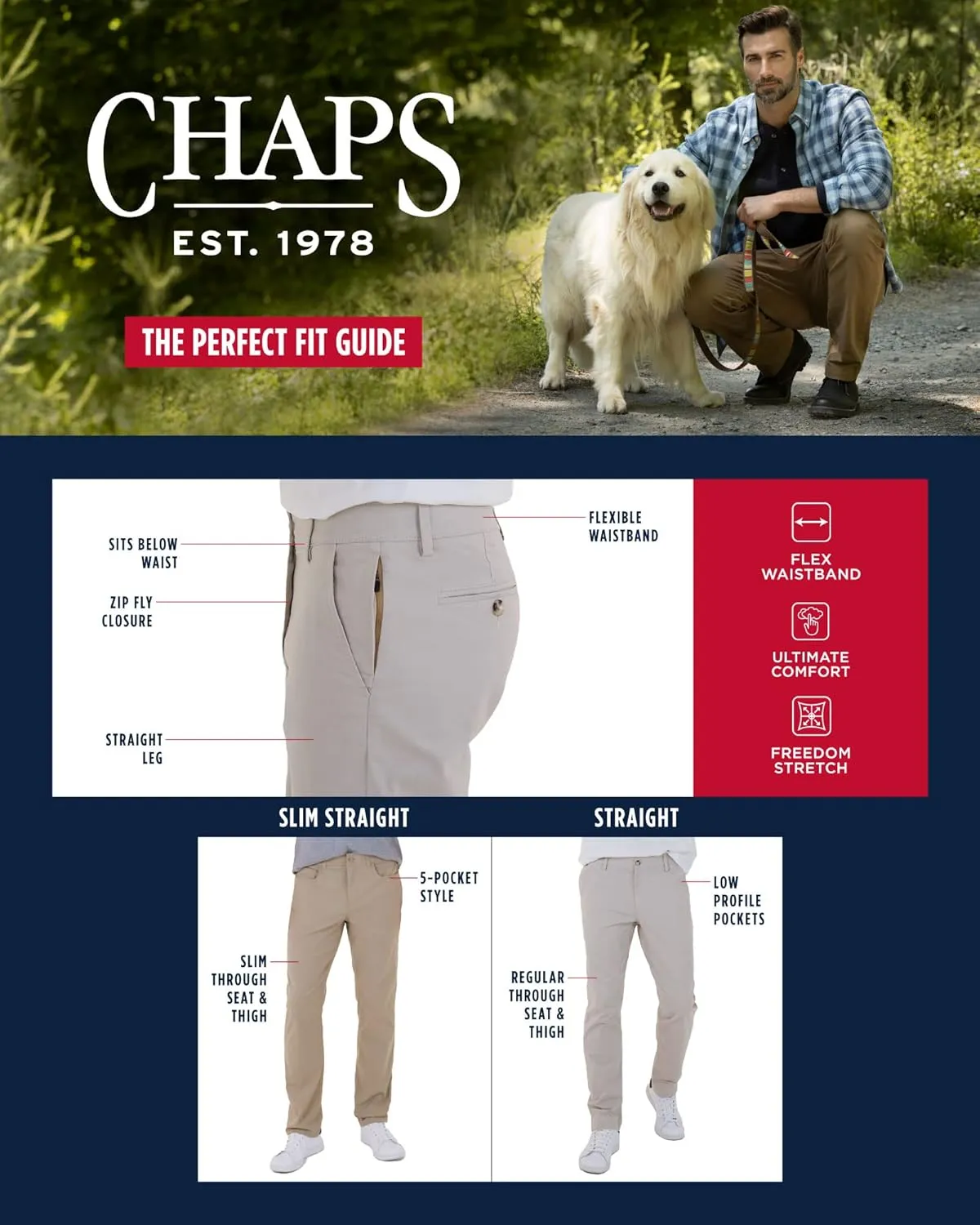 Chaps Men's Big and Tall Khaki Pants - Classic Straight Fit Casual Pant - Comfort Stretch Chinos with Flex Waistband for Men