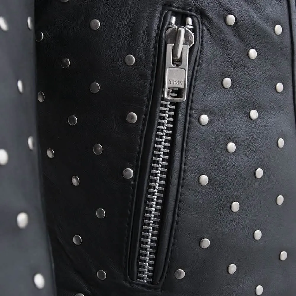 Chic Asymmetrical Studded Lambskin Leather Jacket