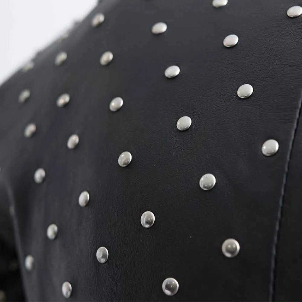 Chic Asymmetrical Studded Lambskin Leather Jacket