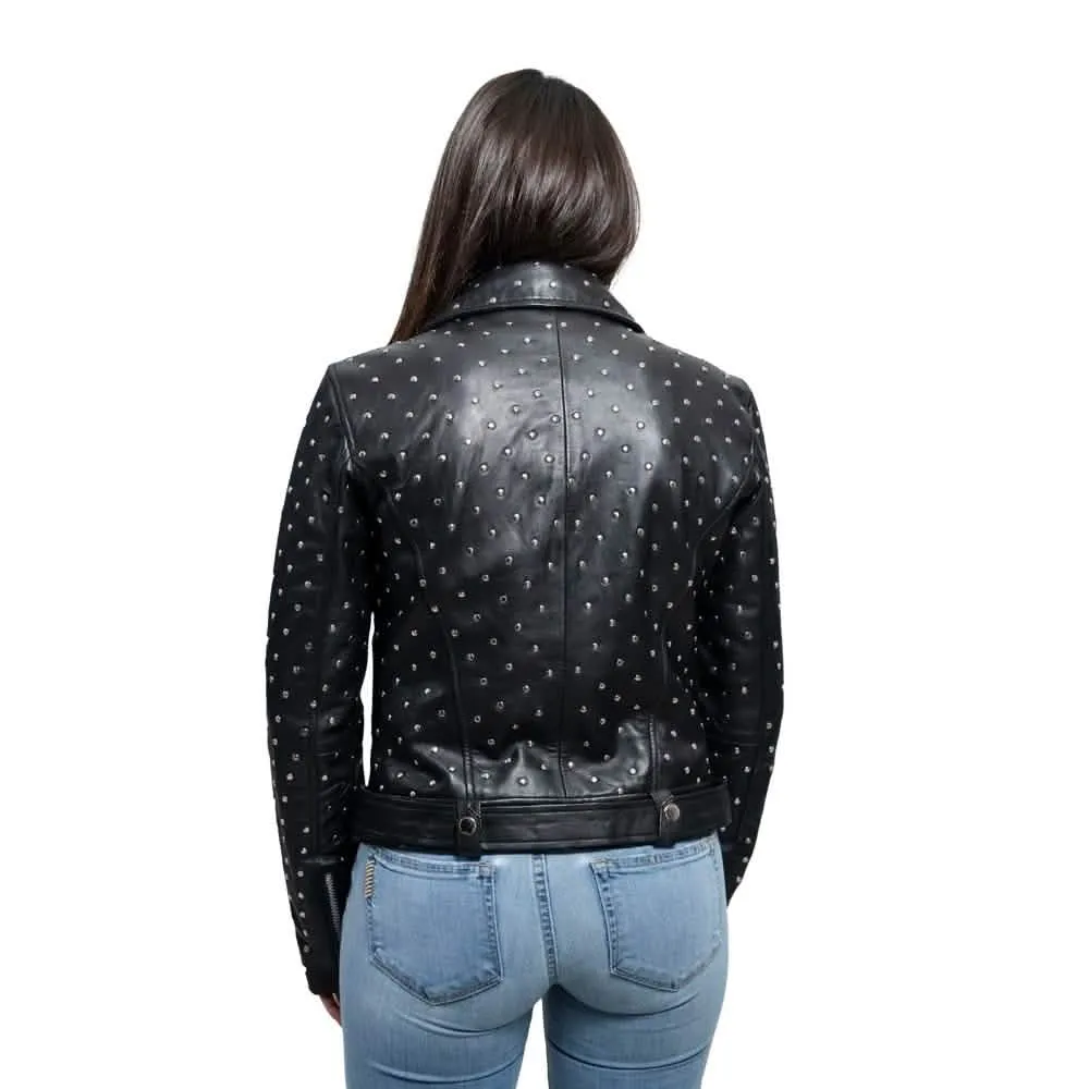 Chic Asymmetrical Studded Lambskin Leather Jacket