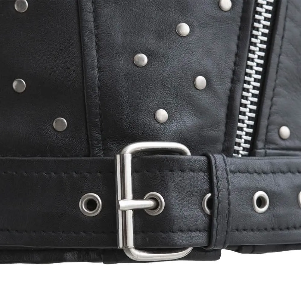 Chic Asymmetrical Studded Lambskin Leather Jacket