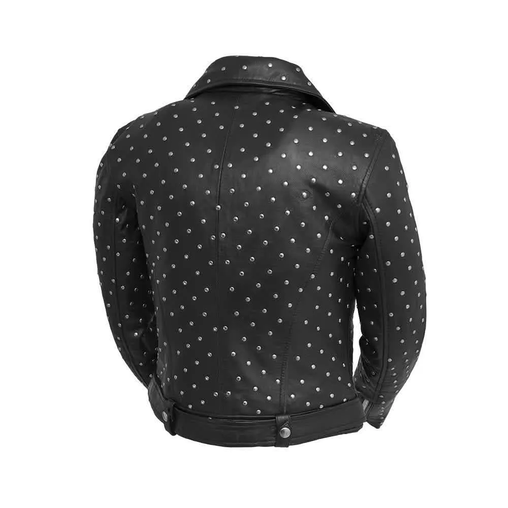 Chic Asymmetrical Studded Lambskin Leather Jacket