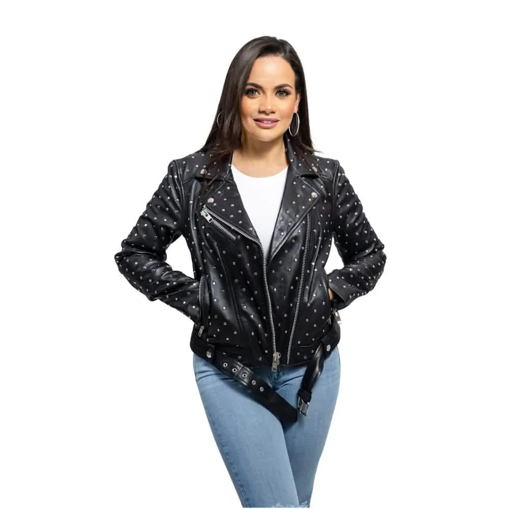 Chic Asymmetrical Studded Lambskin Leather Jacket