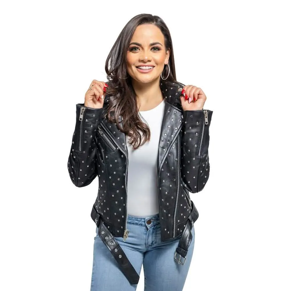Chic Asymmetrical Studded Lambskin Leather Jacket