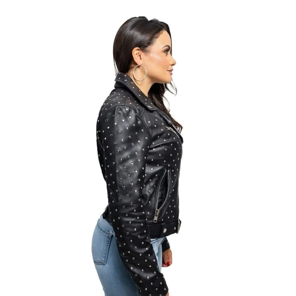 Chic Asymmetrical Studded Lambskin Leather Jacket