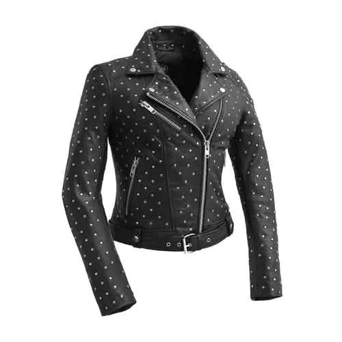 Chic Asymmetrical Studded Lambskin Leather Jacket