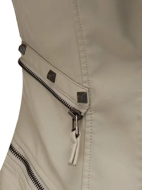 Chic Studded Waist-cinched PU Bomber Jacket