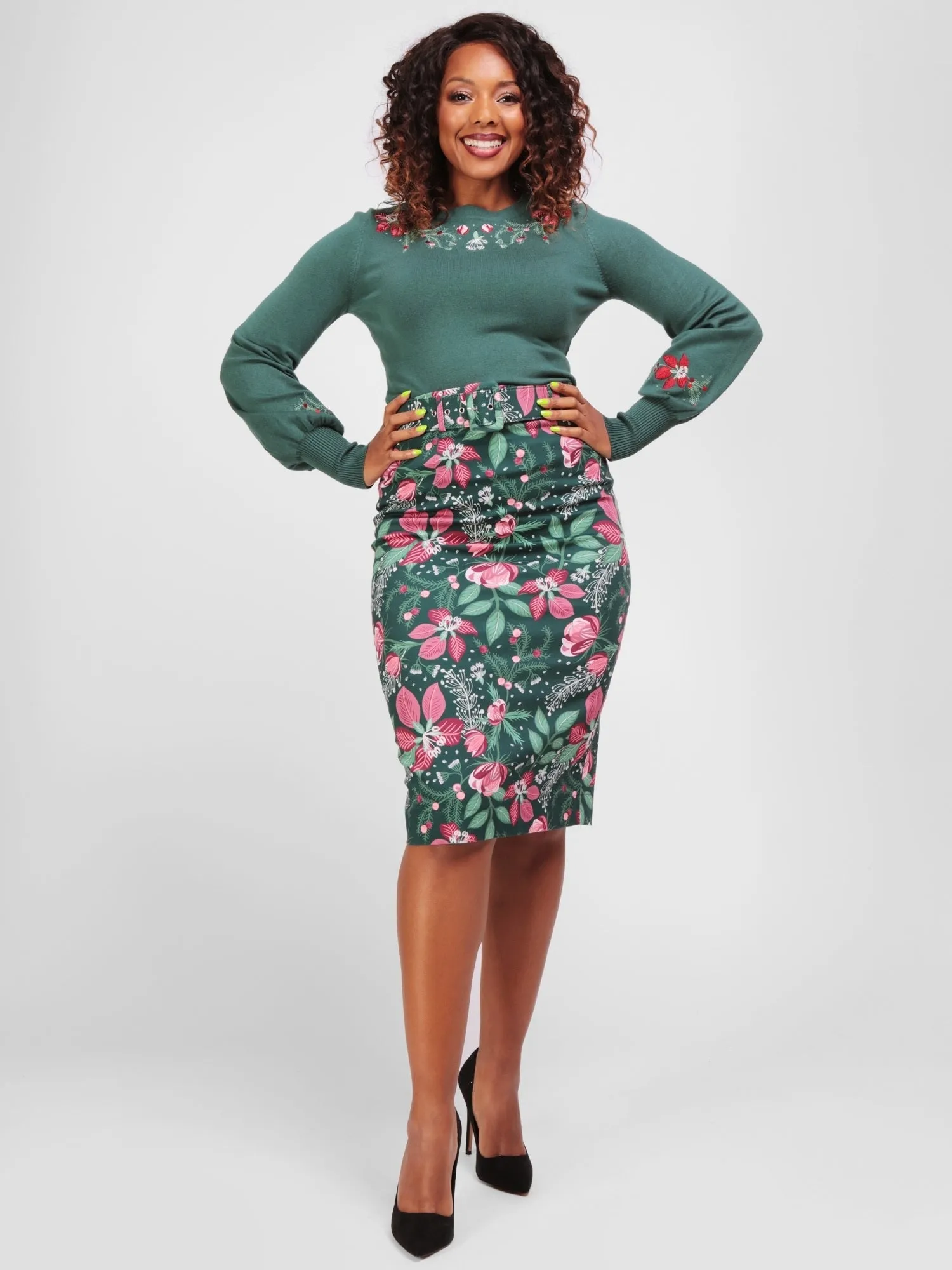 Collectif Juanita Escapist Floral Pencil Skirt