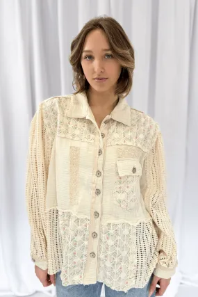 Crochet Sleeve Lace Detail Jacket in Cream
