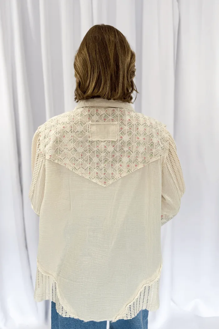 Crochet Sleeve Lace Detail Jacket in Cream