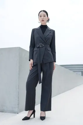 Dark Grey Stripe Suit Pants