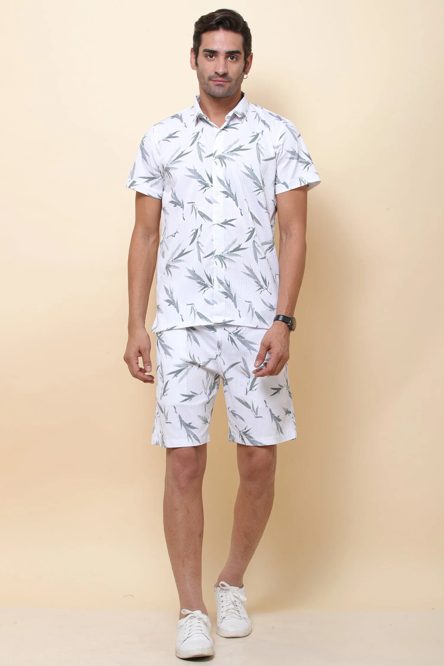 Digi Imported White & Green Half Sleeve Shirt for Men