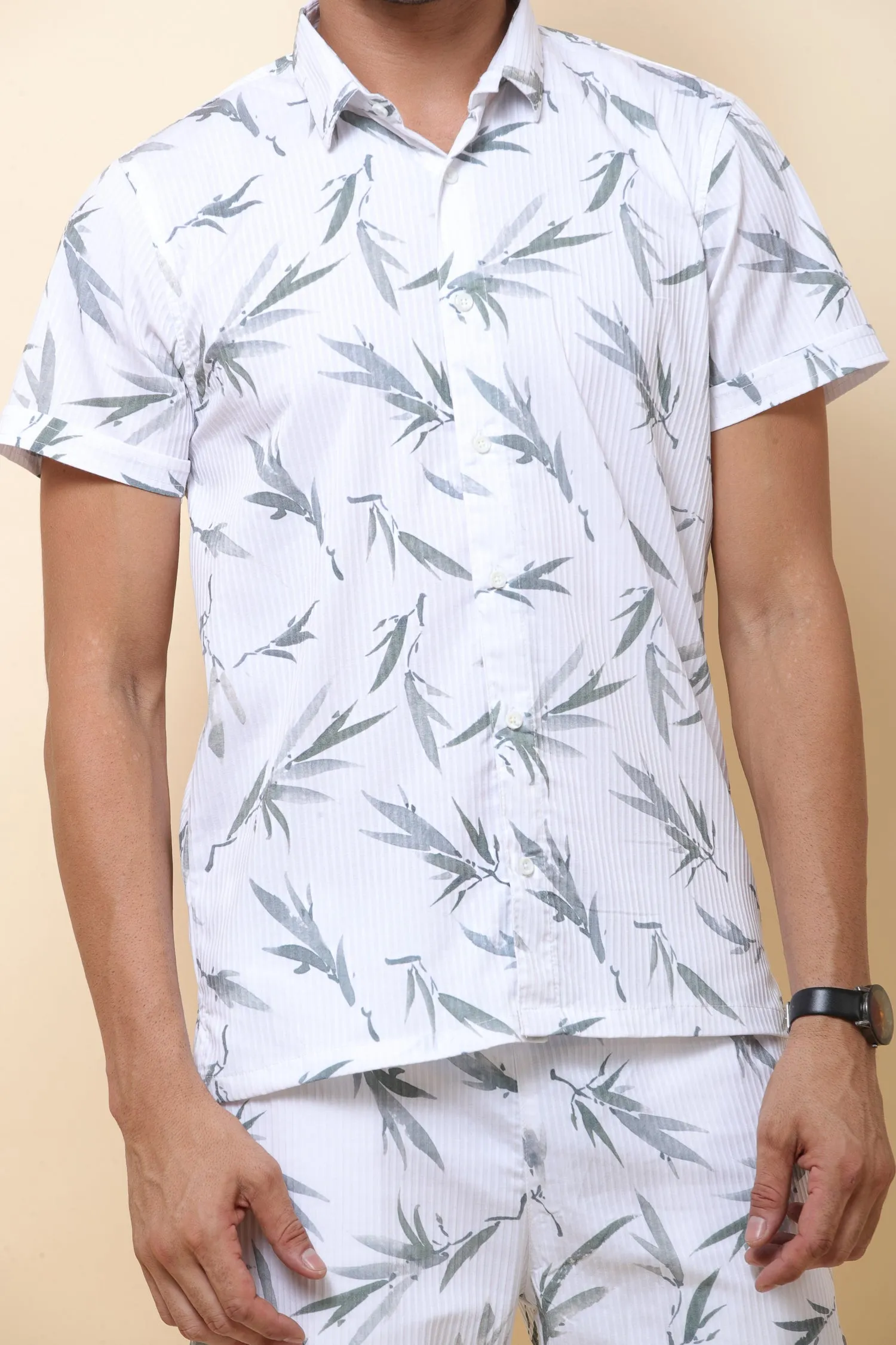 Digi Imported White & Green Half Sleeve Shirt for Men