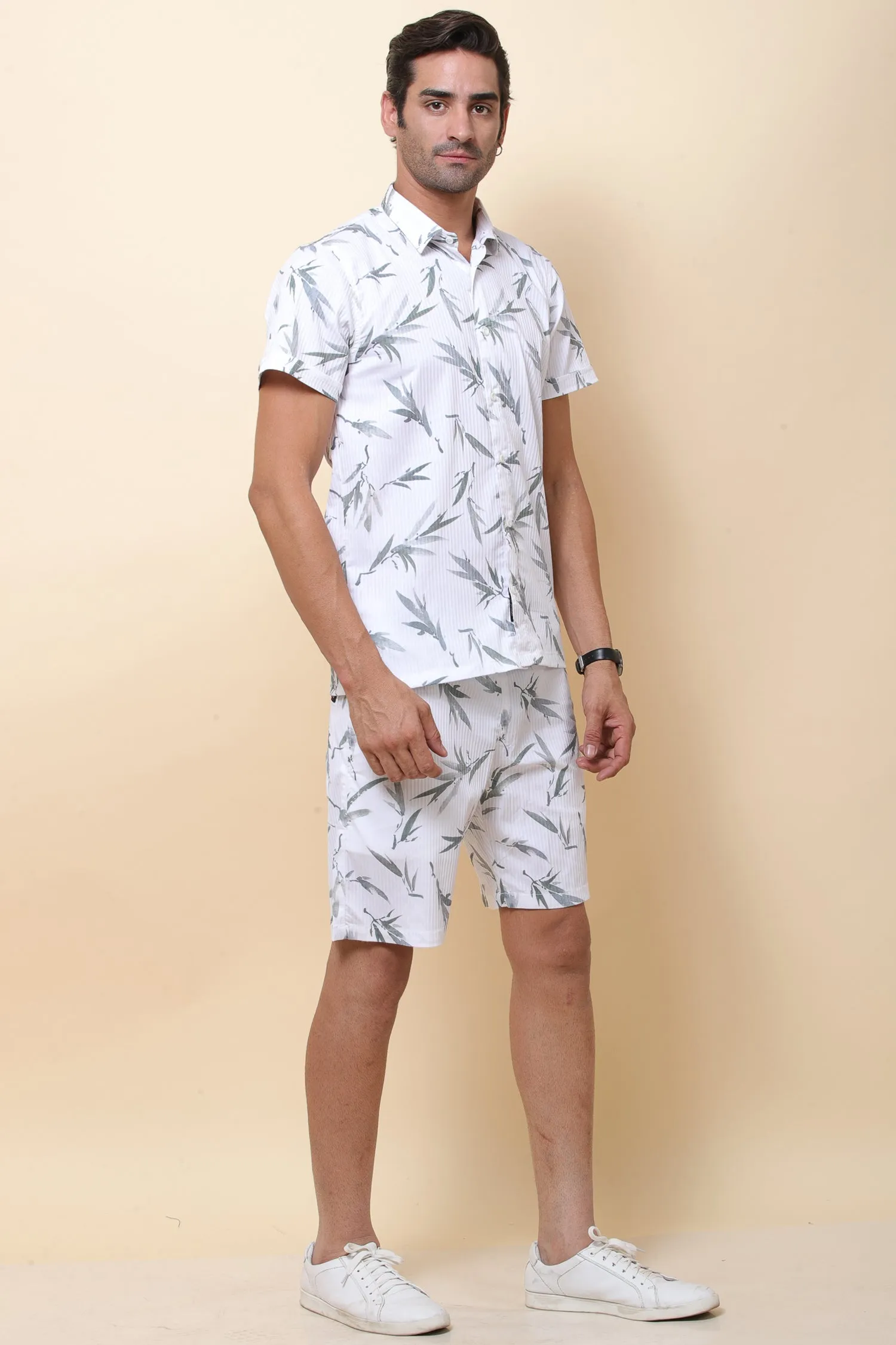Digi Imported White & Green Half Sleeve Shirt for Men