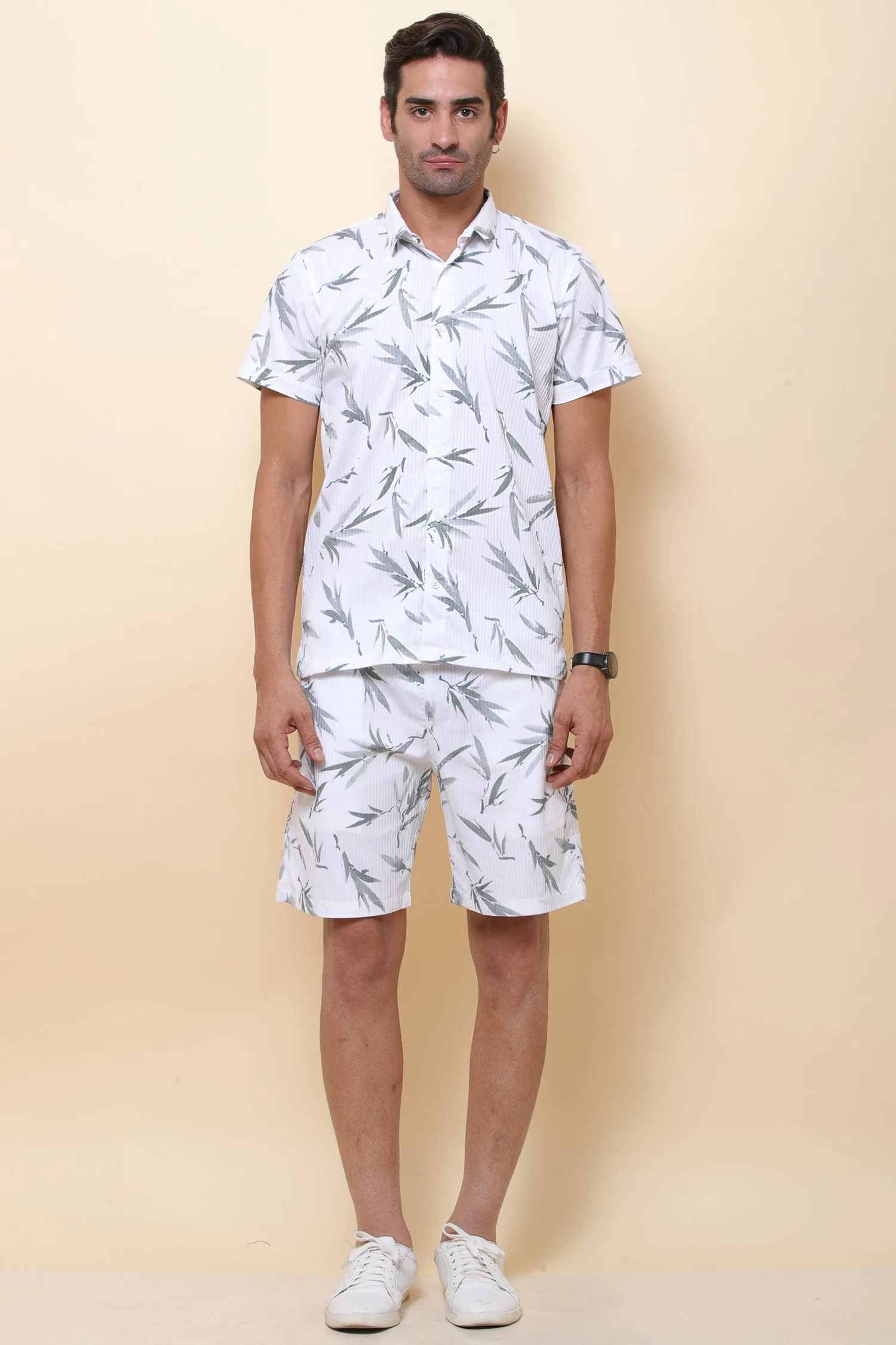 Digi Imported White & Green Half Sleeve Shirt for Men