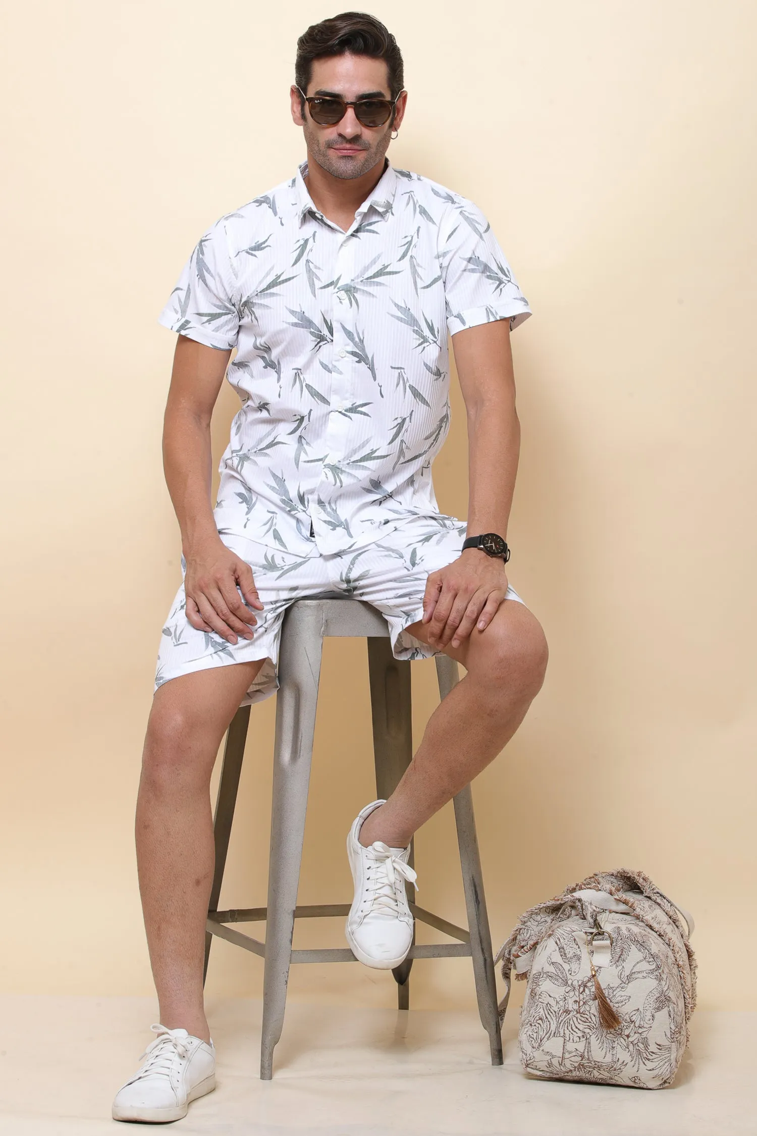 Digi Imported White & Green Half Sleeve Shirt for Men